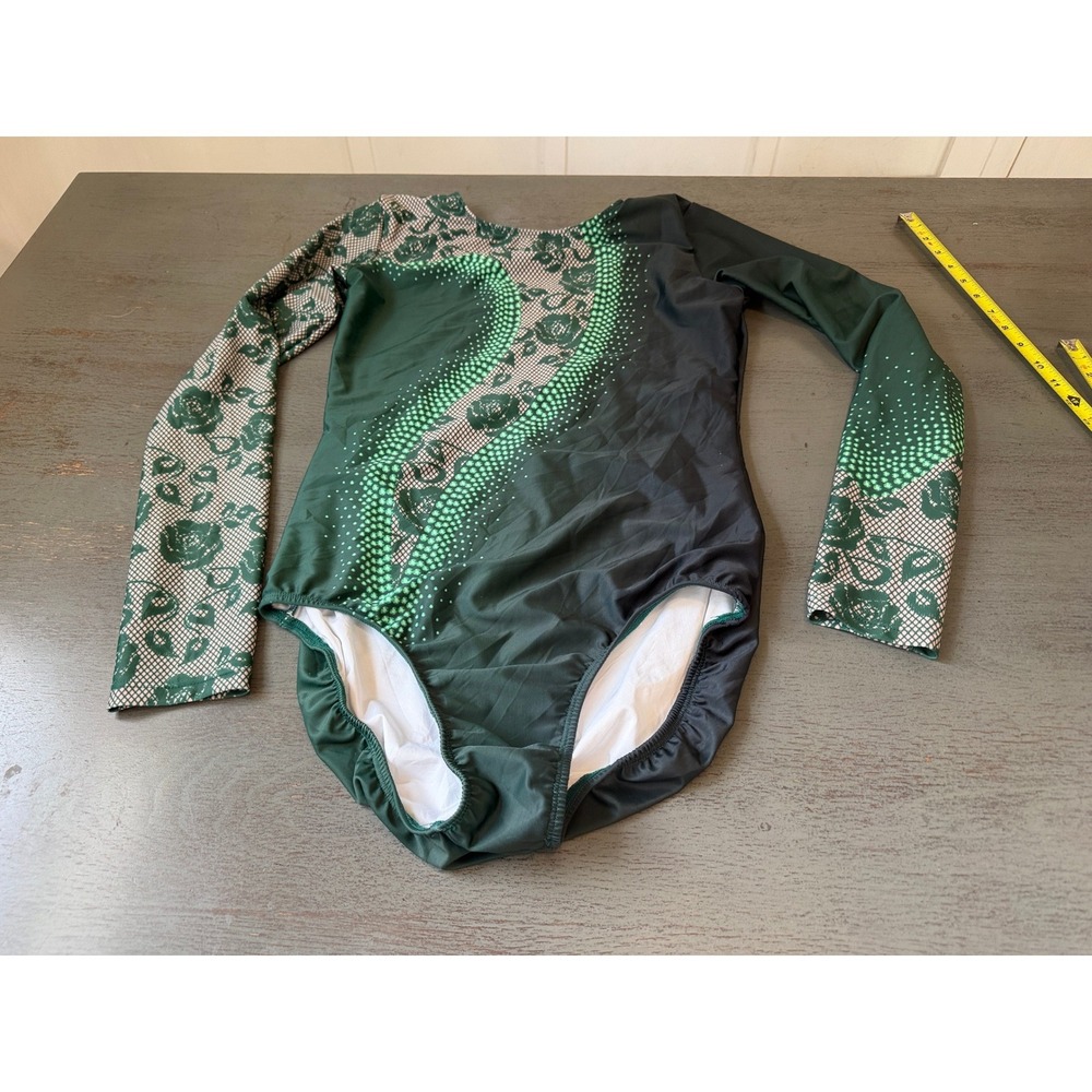 Alexandra Just For Kix Green Floral Lace Long Sleeve Leotard Adult 2XL USA Made